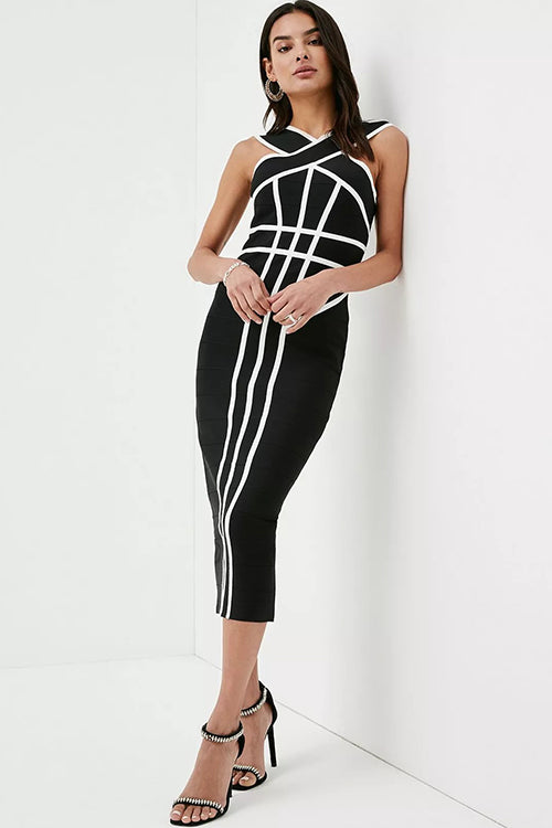 Bandage dress,bandage clothing,black bandage dress,black bodycon bandage dress,midi bandage dress,women’s bandage dress,elegant bandage dress,bandage cocktail dress,black and white bandage dress,jacquard dress.bandage dress with slit,striped dress