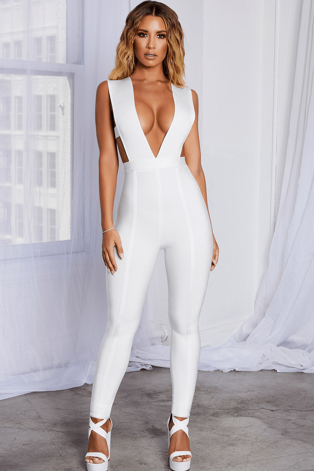 white jumpsuit, white bandage jumpsuit, jumpsuit, bandage jumpsuit, romper pants, sexy jumpsuit, jumpsuit outfit idea, jumpsuit outfit, jumpsuit look, jumpsuit for women