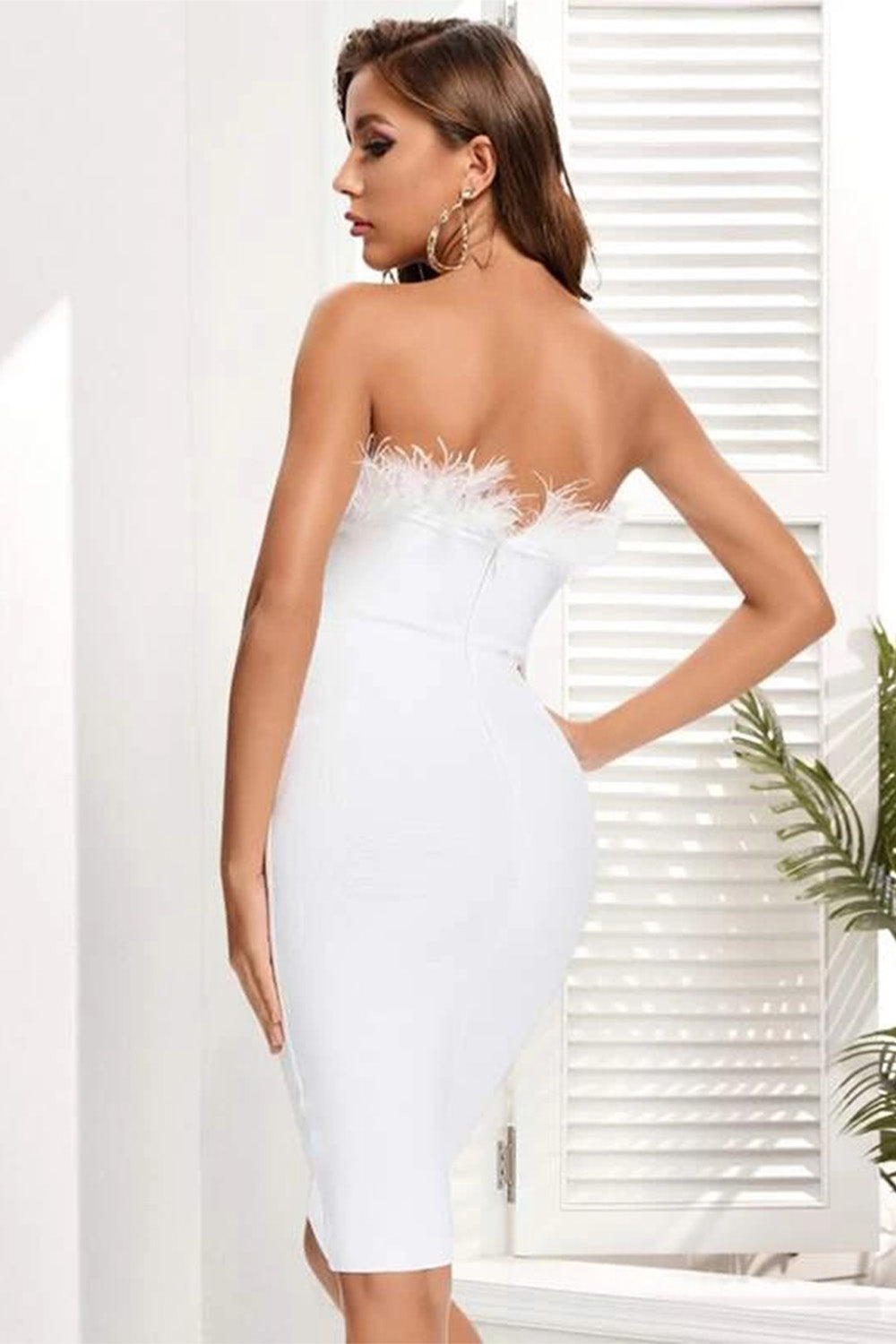 white bandage dress, white bodycon dress, white cocktail dress, feather bandage dress, cocktail dress, bandage dress for women, knee length bandage dress, sexy bandage dress, off shoulder bandage dress, bandage dress for women elegant