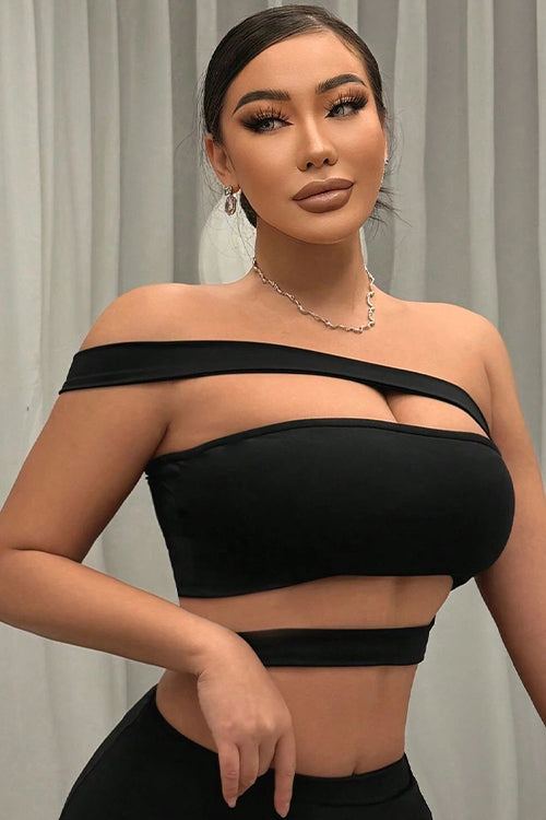 black top, black bandage top, black crop top, bandage top for women, top, bandage top, tank top, crop top, sexy bandage top, sleeveless bandage top, off shoulder bandage top