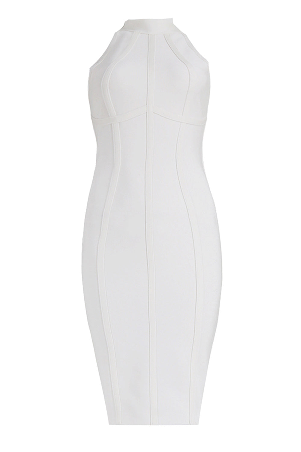 White bandage dress, white bodycon dress, white cocktail dress, cocktail dress, bandage dress for women, knee length bandage dress, sexy bandage dress, high neck bandage dress, sleeveless bandage dress, event dress, party dress, halter bandage dress, stripe bandage dress